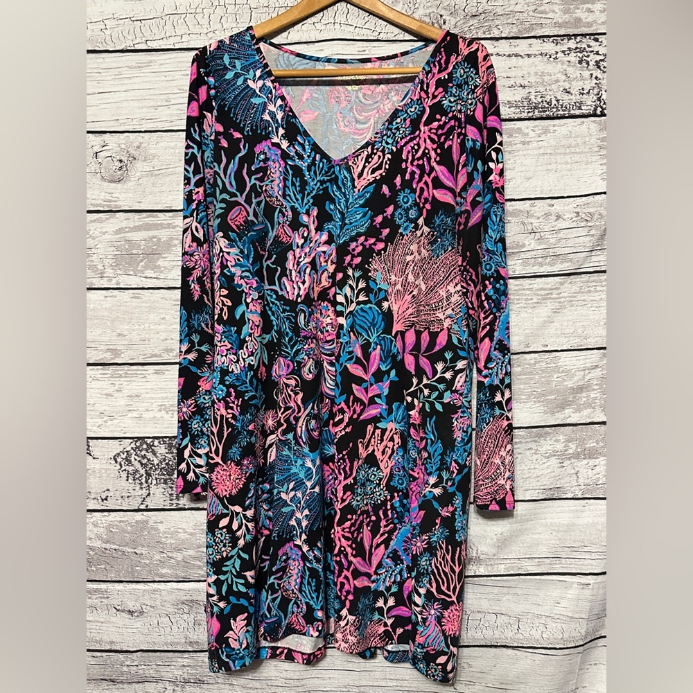 Lilly Pulitzer XL Coral Reef Print Pima Cotton V-Neck Dress